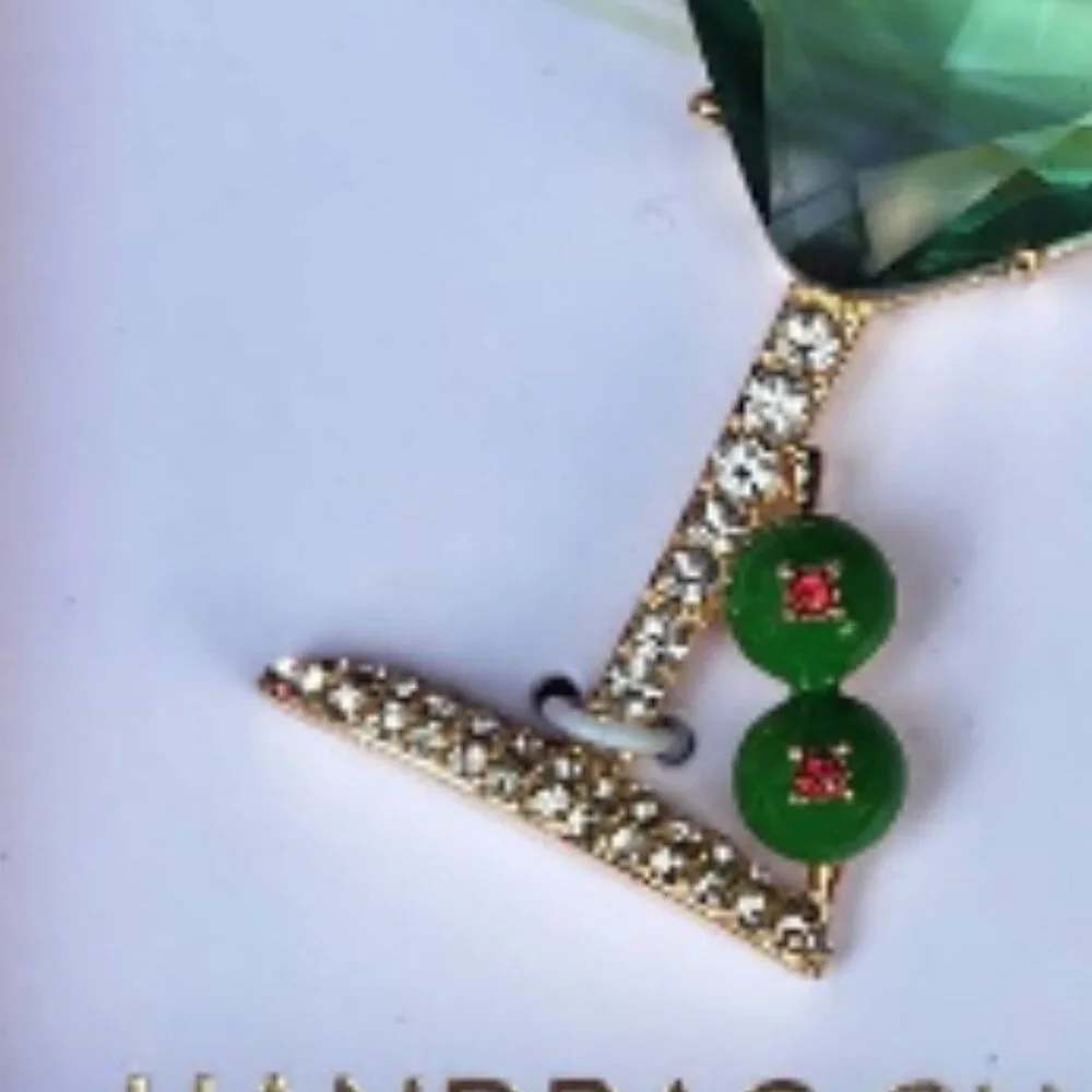 True To Form Rhinestone Glass Martini Keychain Bag Charm w/ Olives